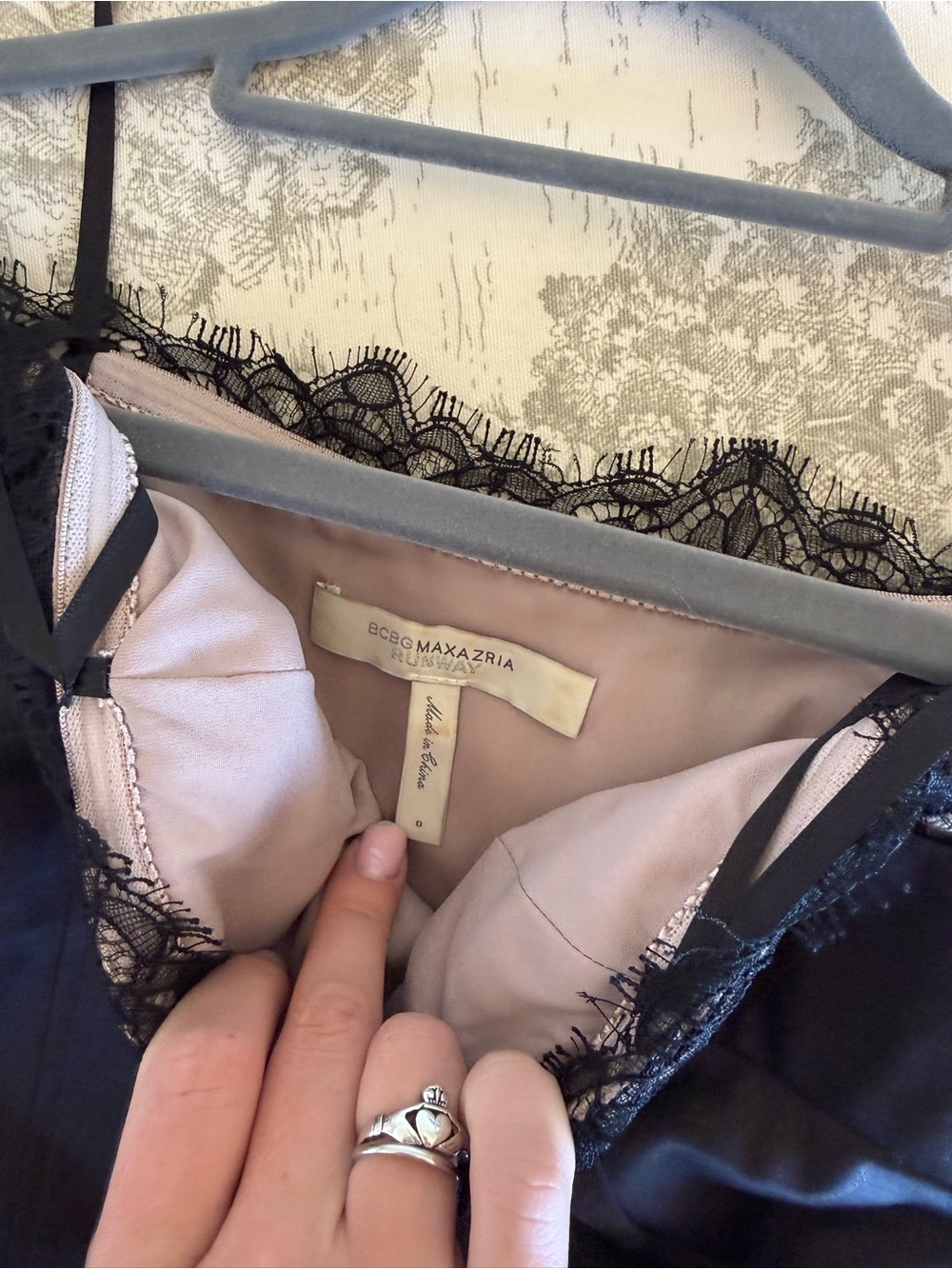 BCBGMaxAzria Black Lace Slip Dress with Waist Tie - Picture 3 of 3
